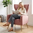 thumbnail image 4 of Silla de acento de terciopelo con patas de metal, sillón tapizado moderno, silla lateral de espalda para salón dormitorio pequeños espacios, 4 of 5