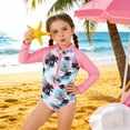 thumbnail image 2 of Girls Swimsuit Tropical Rash Guard Girls Long Sleeve Swimsuit with Tropical Print Sun Protective Swimwear Quick-Dry Beach Outfits for Toddlers, 2 of 9