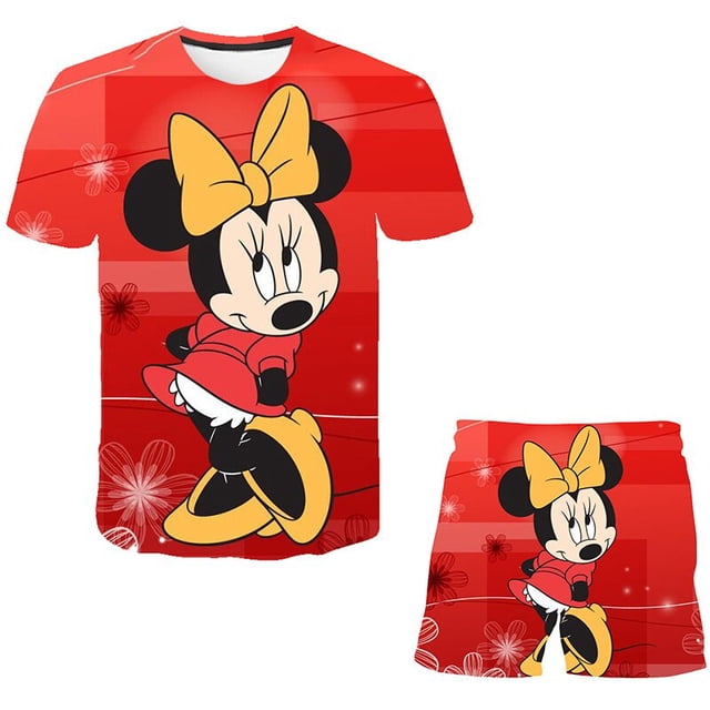 Conjuntos de ropa de Minnie Mouse para bebés, ropa para niños, chándal de manga corta de verano para niños, trajes deportivos, disfraz para niños, ropa 12M Gao Jinjia LED