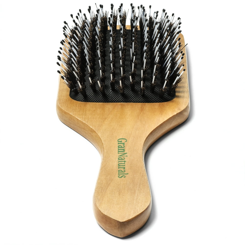 GranNaturals Boar + Nylon Bristle Paddle Hair Brush Large Natural Flat Square Wooden Hairbrush