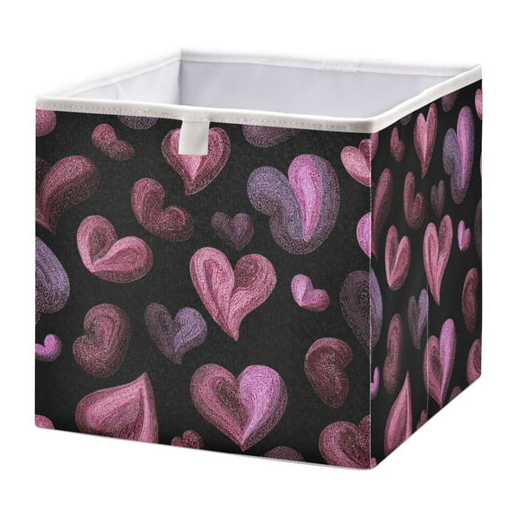 Fabric Open Basket Bins Foldable Storage Basket 2 Size Avliable Digital Illustration Of Hearts