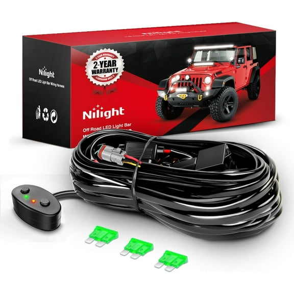 Nilight LED Light Bar Wiring Harness Kit 12AWG DT Connector Wiring Harness Kit 12V On Off Switch Power Relay Blade Fuse for Dual Light Mode Off Road Lights DRL LED Work Light-1 Lead