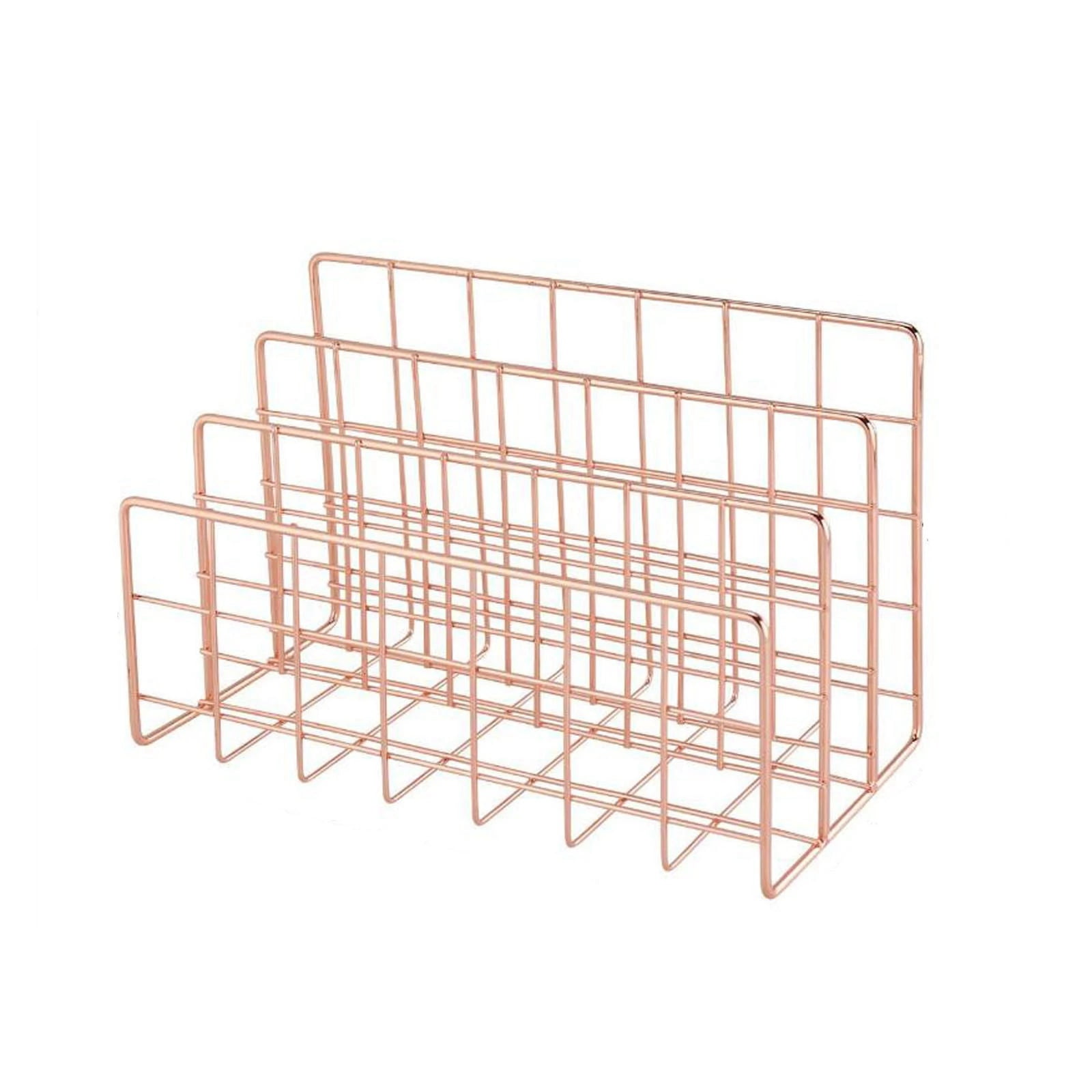 Metal Mesh Desk Organizer Desktop Letter Sorter Mail Tray File Organiser Office Home Bookends Book Holder -Rose Gold