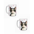 thumbnail image 1 of Duo de tazas de cerámica 445 ml diseño ilustrado de gato, 1 of 7