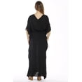 thumbnail image 3 of Cinch Waist Maxi Embroidered Caftan (Black with Turquoise Embroidery, Medium), 3 of 3