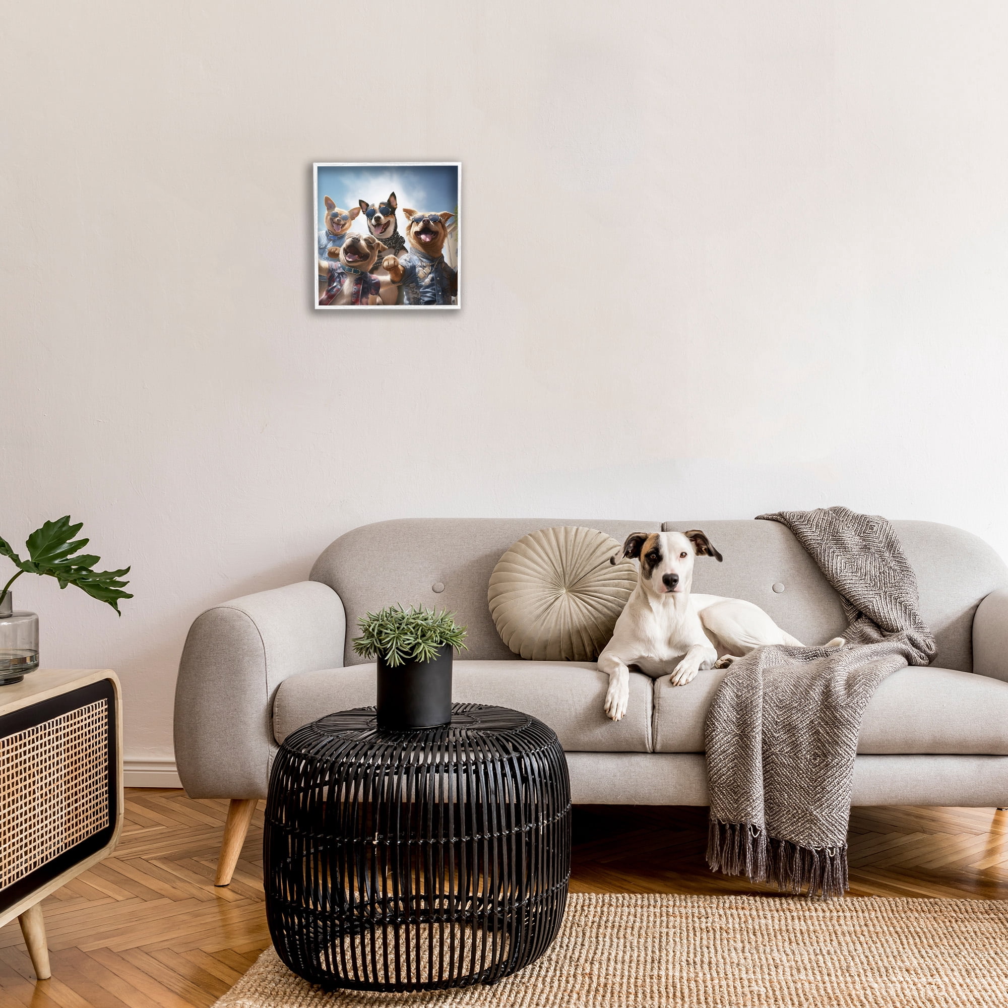 Stupell Industries Trendy Dogs Selfie Animals & Insects Painting White Framed Art Print Wall Art, 17 x 17