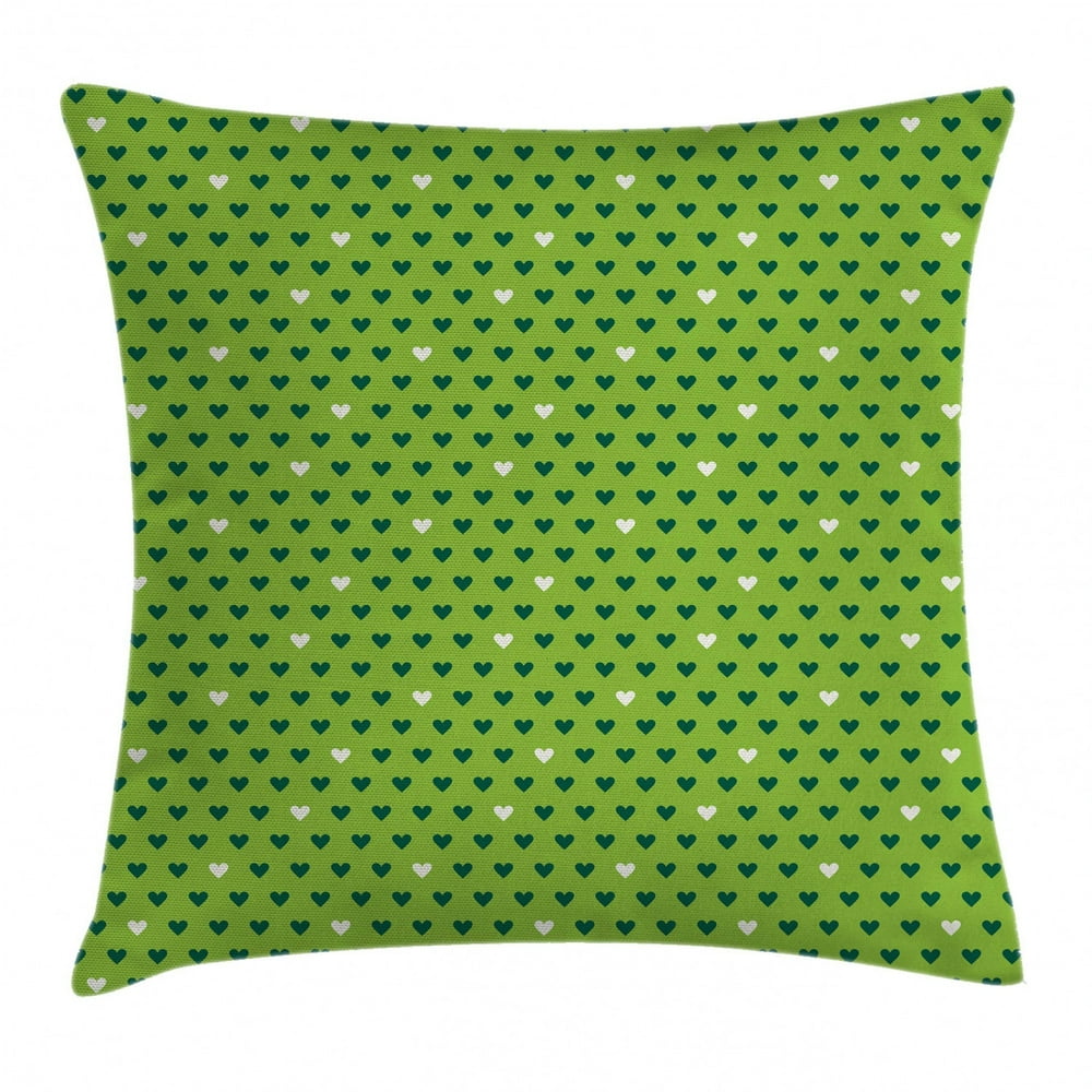 Green Throw Pillow Cushion Cover, Cute Small Heart Shapes