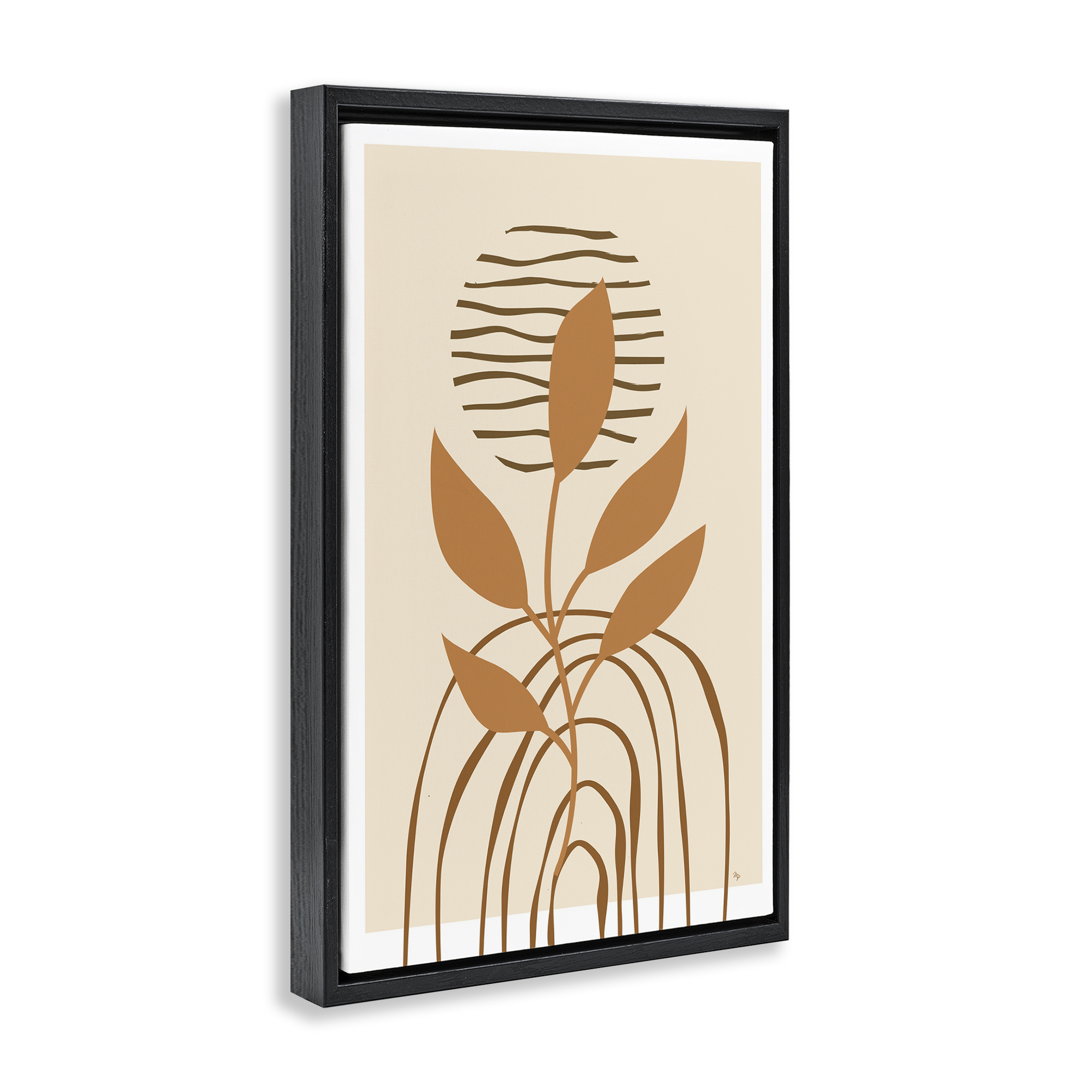 Stupell Industries Minimal Leaf Sprig Botanical & Floral Painting Black Floater Framed Canvas Art Print Wall Art, 21 x 31