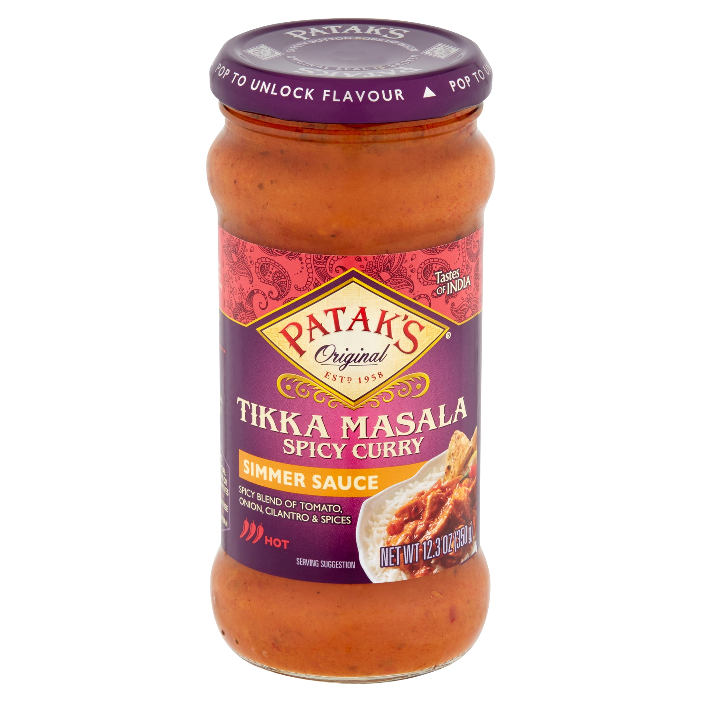 Pataks Simmer Sauce Hot And Spicy Tikka Masala Hot, 12.3 Fl Oz
