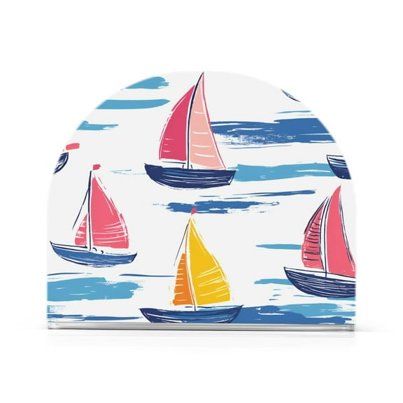 Yayeee Napkin Holder for Table Kitchen Paper Tissue Organization, Pink Hand Drawn Sailboats