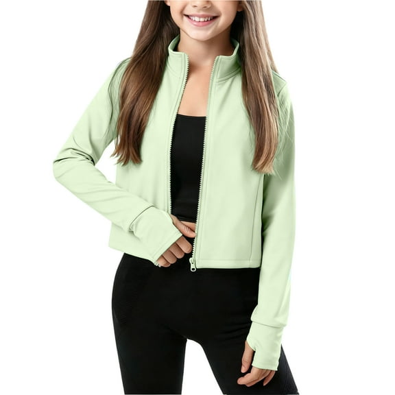 OGLCCG Girls Zip Up Jacket Lightweight Long Sleeve Athletic Yoga Jackets with Pockets Running Workout Jacket with Thumb Holes 3-15 Years