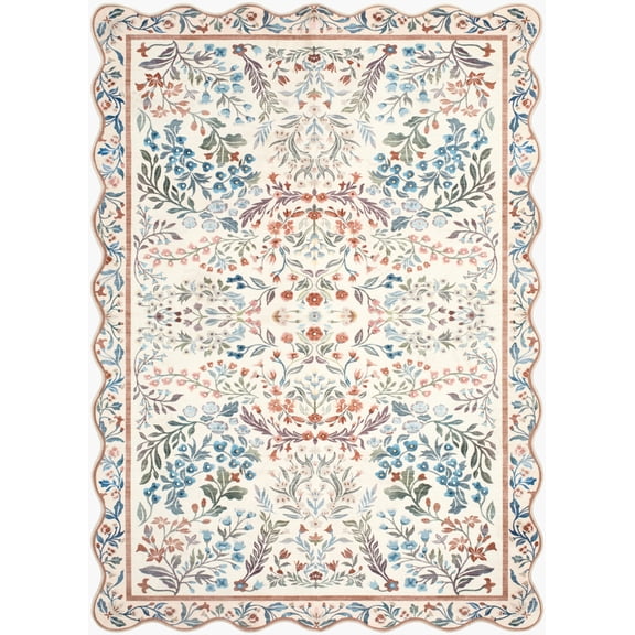 Hauteloom Dervla Living Room, Bedroom Machine Washable Area Rug - Contemporary - Ivory, Coral, Sage - 2' x 2'11"