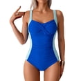 thumbnail image 1 of Traje de Baño de una Pieza Fruncido para Mujer, con Control de Abdomen, Estilo Halter, Ajustable, Elegante, Deportivo, Monokini, Azul , Talla XL, 1 of 10