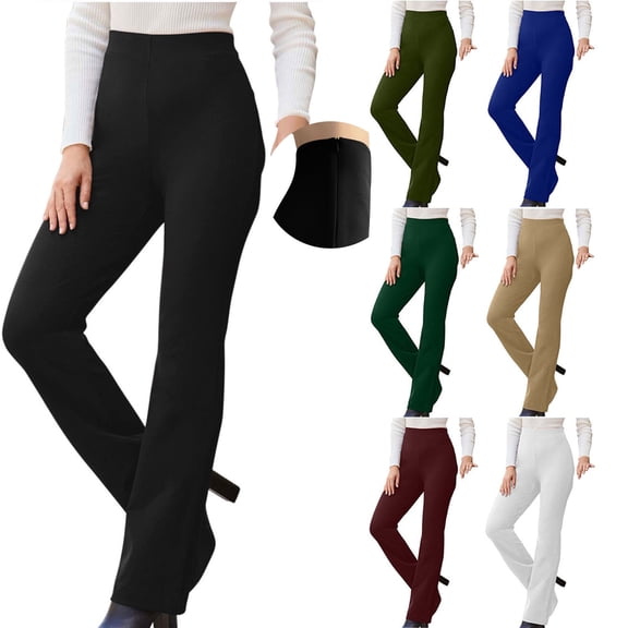Lovzfmll Dress Pants for Women, Side Zip Solid Color Casual Trousers, Relaxed Fit Straight Full Length Pants Black, S