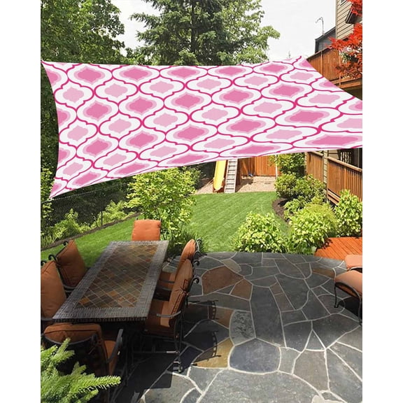 Pink Waterproof Sun Shade Sail Morocco Geometric Abstract Outdoor Patio Sun Shades Canopy UV Block Waterproof Sunshade for Garden Backyard Deck Pergola 14x18 Ft