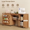 thumbnail image 3 of Folding Sewing Machine Table with Storage - Brown Wood Grain Craft Table for Home, Office & Small Spaces - Adjustable Shelf & Wheels, 3 of 7