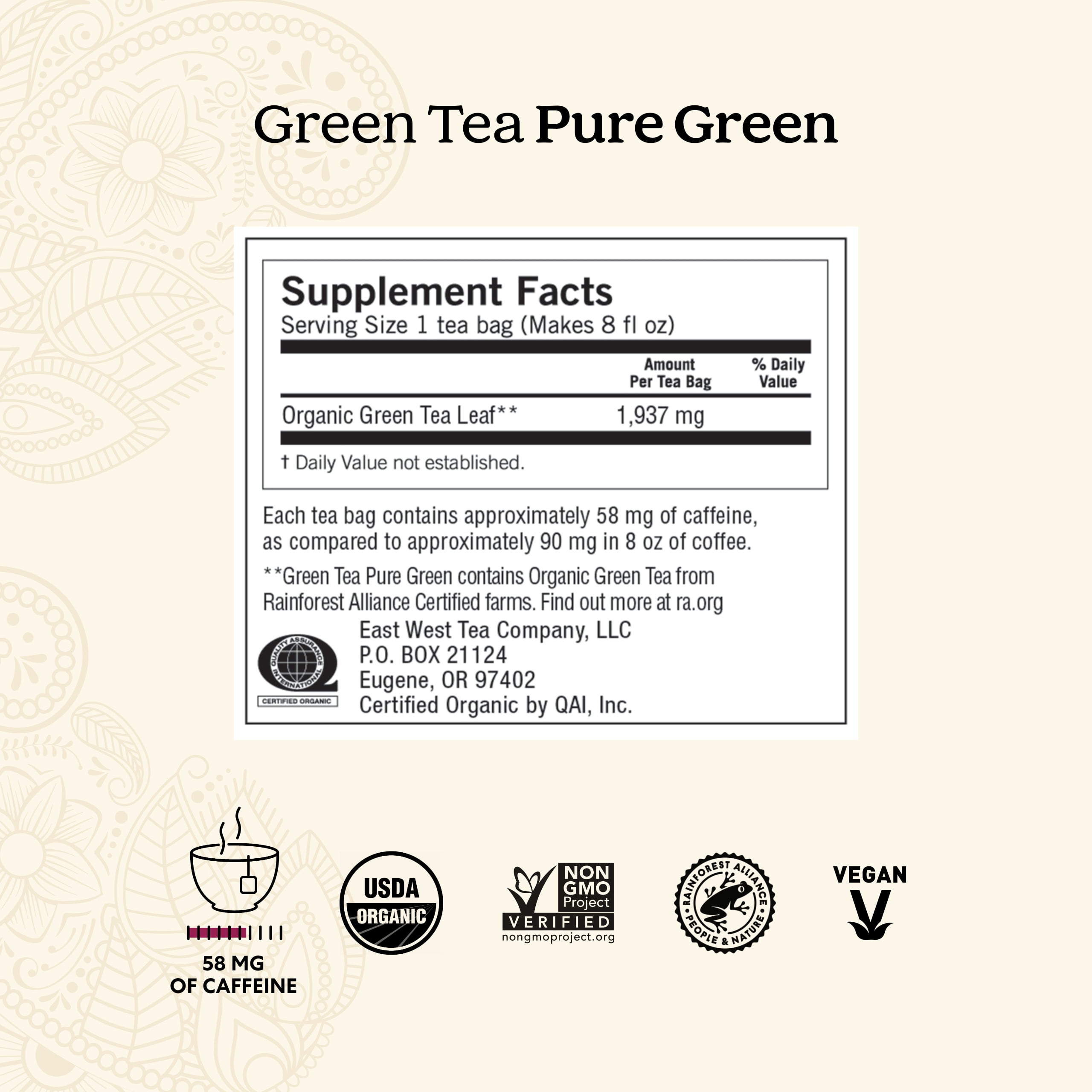 Yogi Tea Green Tea Pure Green, Organic Tea, Wellness Tea Bags, 6 Boxes of 16
