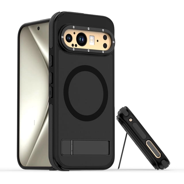HZXC-for Google Pixel 9 Pro Case/Google Pixel 9 6.3 inch 【Compatible with Magsafe Wireless Chargin】 Heavy Duty Military Grade Protection Cover Metal Stand Back Cover Rugged Kickstand Phone Case Bl