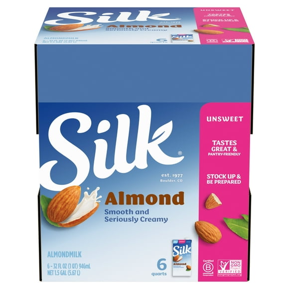 (Pack of 6) Silk Shelf-Stable Unsweetened Almond Milk, 1 Quart