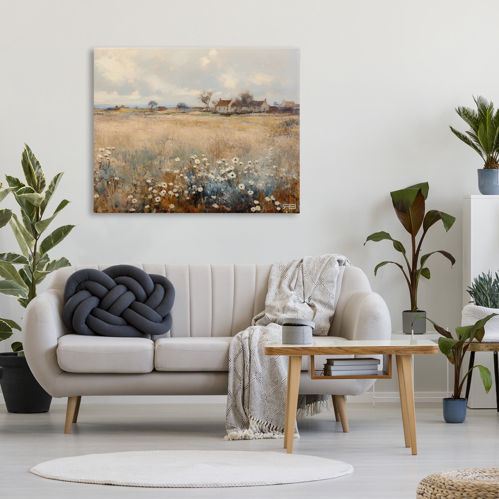 Stupell Industries Cottage & Natural Meadow Landscape Painting Gallery Wrapped Canvas Art Print Wall Art, 48 x 36