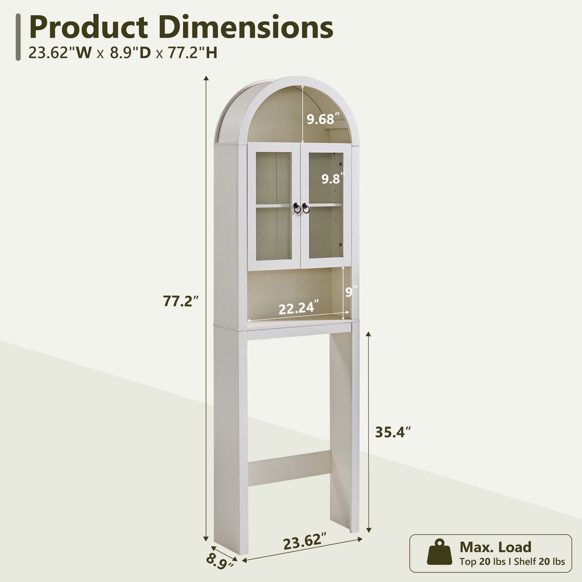 SinCiDo Arched Over The Toilet Storage Cabinet, Modern Bathroom Shelf Over Toilet with Acrylic Doors, Wooden Bathroom Space Saver Organizer above Toilet with Adjustable Shelf