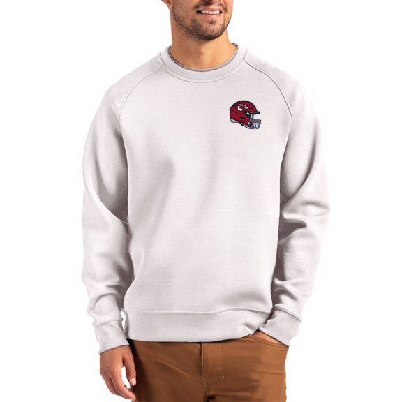 Men's Cutter & Buck Gray Kansas City Chiefs Helmet Roam Recycled Raglan Pullover Sweatshirt