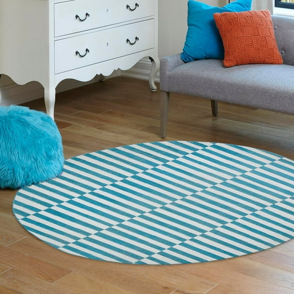 Unique Loom Williamsburg Collection Area Rug - Striped (5' 3" Round Turquoise/Ivory)