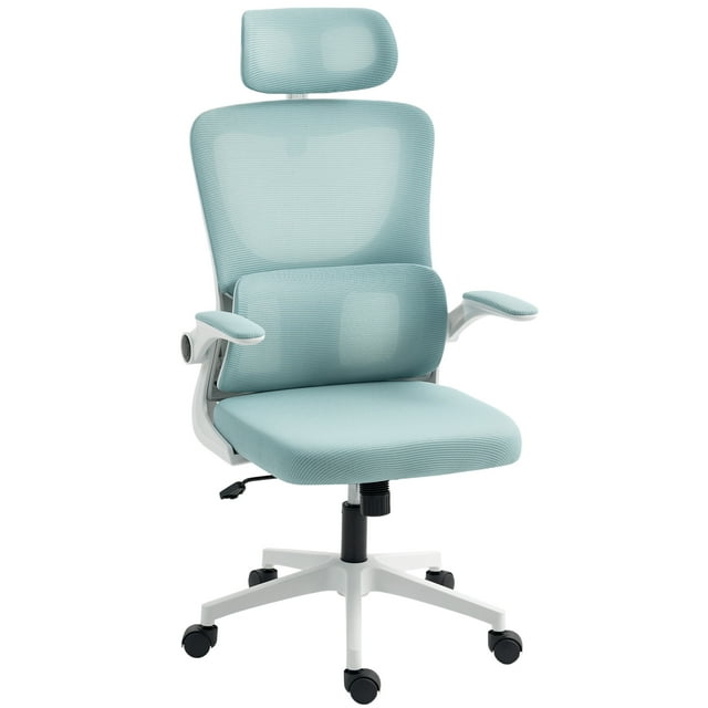 CoSoTower High Back Office Chair, Mesh Computer Chair with Rotatable Headrest, Lumbar Back Support, Adjustable Height, Light Blue