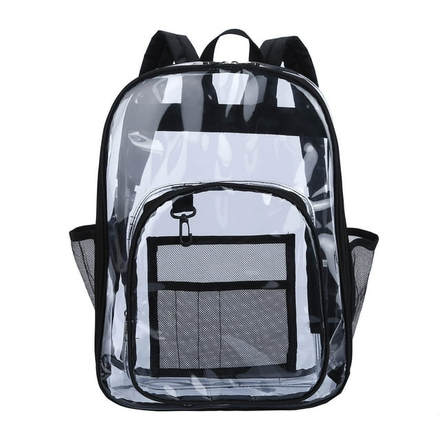 ZTTD Sac à Dos Transparent Robuste avec Multi-Poches pour Collège, Travail, Sécurité Voyage (Noir1)
