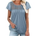 thumbnail image 2 of Vivianyo HD Casual Women's Summer Short Sleeve T-Shirt Women's Solid Round Neck Lace Ruffle Sleeve Net Short Sleeved Slim Top Short Sleeved Round Neck Top/shirt, 2 of 6