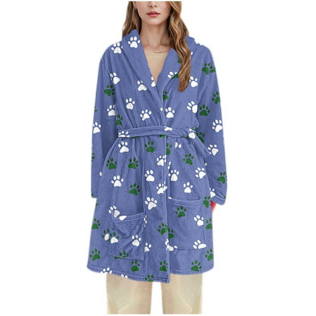 Pyjamas pour Femmes Peignoirs à Capuche en Flanelle pour la Maison Haut Long
