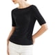 thumbnail image 1 of INSPIRE CHIC Boat Neck Top para mujeres, parte superior elástica de media manga de malla casual y elegante M color negro, 1 of 1