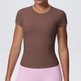 thumbnail image 5 of Lmnyox Women's Athletic Shirts Slim Stretchy Workout Tops Lightweight Breathable Short Sleeve V Neck Sport Tee Shirt, 5 of 9
