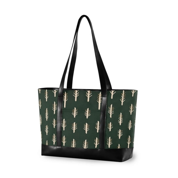 FORMRS Canvas Laptop Tote Bag for Women with 15.6" Computer Compartments Shoulder Handbag, Beige Plants