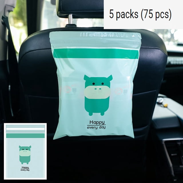 75 piezas (verdes) Bolsas de basura desechables para automóvil fáciles de pegar Bolsas de basura para automóvil autoadhesivas Bolsas para vómitos a prueba de fugas, herméticas, hermosas bolsas de alma