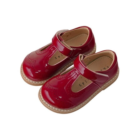 

Daeful Boys Girls Brogues Closed Toe Dress Shoes Magic Tape Flats Non-Slip Wingtip Uniform Shoe Kids British Red 11.5C