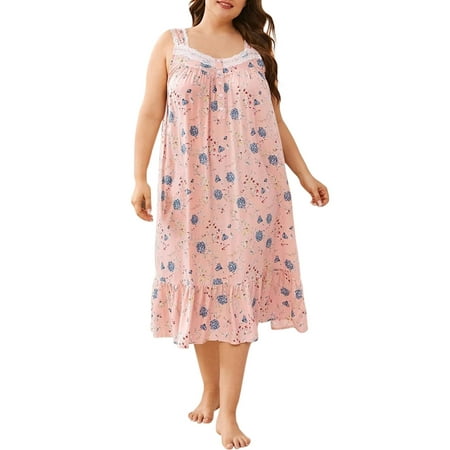 

Women Lounger Dress Floral Printed Sleeveless Plus clothingSize Loose Nightgowns Lounging Pyjamas