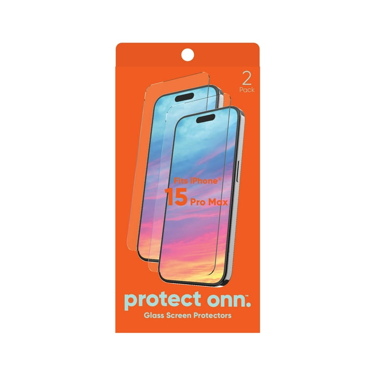 onn. Glass Screen Protector for iPhone 15 Pro Max - 2 pack 
