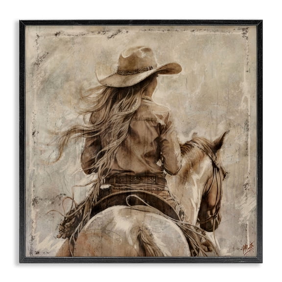 Stupell Industries Windblown Cowgirl on Horseback Black Framed Giclee Art, design by Marta Wiley