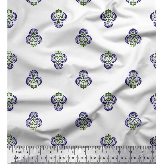 Soimoi Cotton Voile Fabric Floral Block Printed Fabric 1 Yard 42 Inch Wide
