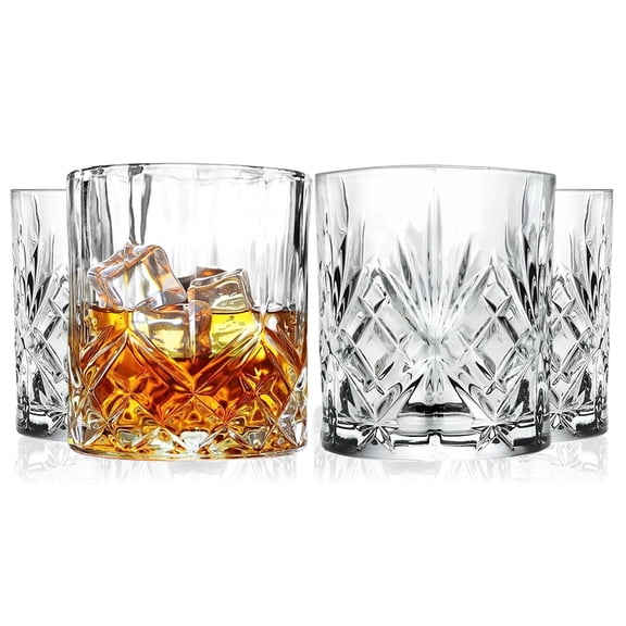 Barski Whiskey Glasses - Double Old Fashioned Rocks Glass - Set of 4 Lowball Tumbler - DOF Crystal Glass Tumblers - For Scotch - Bourbon - Water - Beverage - Drinking Glasses - 10.5 oz,