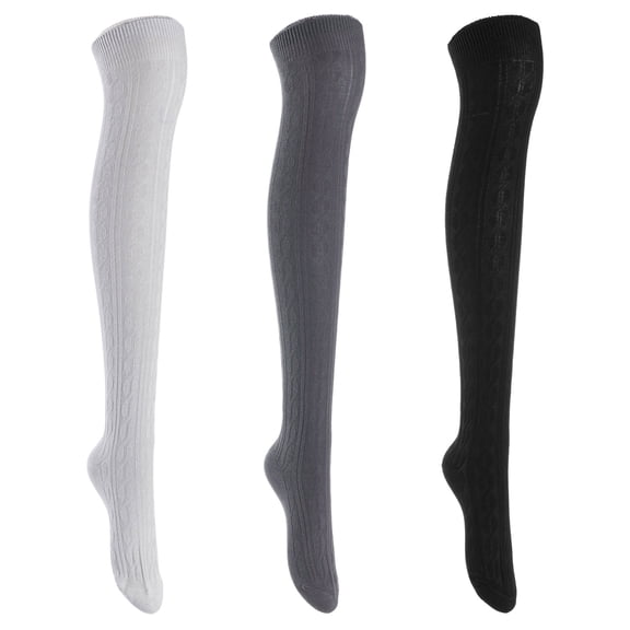 Lian LifeStyle Women's 3 Pairs Adorable Comfortable Soft Thigh High Over Knee High Cotton Socks Size 6-9 L1024 (Black,Dark Grey,Grey)