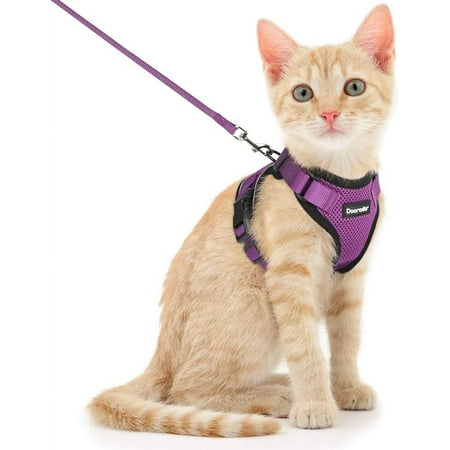 Dooradar Cat Harness and Leash Set, Escape Proof Safe Adjustable Kitten Vest Harnesses for Walking, Easy Control Soft Breathable Mesh Jacket with Reflective Strips for Cats, Purple, S