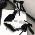 thumbnail image 4 of Zapatos para mujer 2024 Marca Primavera Zapatos de tacón para mujer Punta puntiaguda Sólida Flocado Cuentas Pajarita Hebilla Boca baja Novedad Tacones altos, 4 of 4