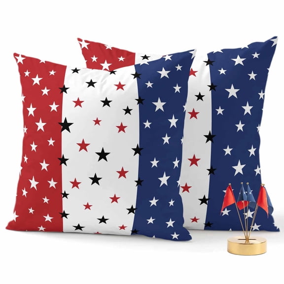 2 Pack Outdoor Waterproof Throw Pillows,4th of July Stars Blue Red White Thin Decorative Square Pillow Case Patio Pillows for Chair Couch Sofa 16x16in