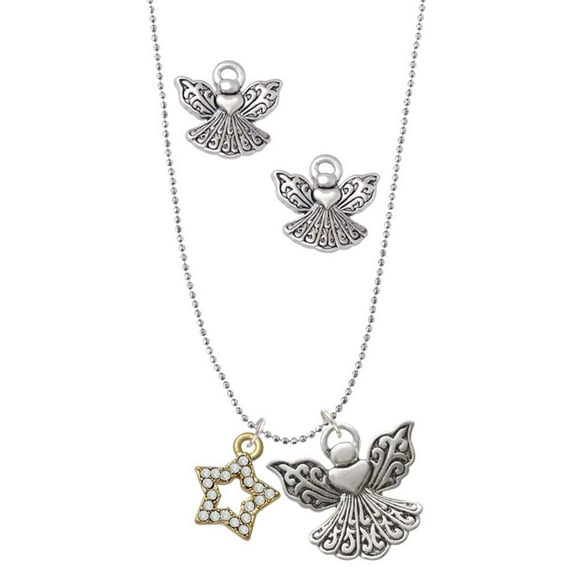 Delight Jewelry Goldtone Clear Crystal Lucky Star Silver tone Guardian Angel Charm Necklace and Stud Earrings