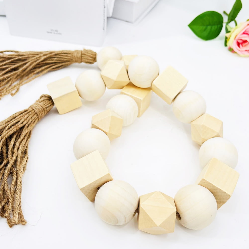  AceList 70” Long Large Wood Bead Garland with 1.6” Diameter  Wooden Beads Tassel for Rustic Farmhouse Decor, Prayer Decorative Beads for  Tiered Tray Coffee Table, Mantel Garland for Boho Decor(White) 