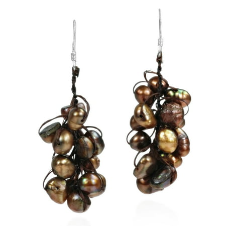 Cluster Natural Bronze Pearl .925 Silver Dangle Earrings