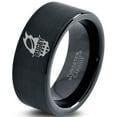 thumbnail image 1 of Tungsten Rugby Crest Band Ring 9mm Men Women Comfort Fit Black Flat Cut Brushed Polished, 1 of 4