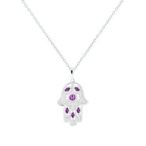 Dazzlingrock Collection Round & Marquise Amethyst & Round White Diamond Hamsa Hand of Fatima Pendant for Women with Gold Chain (0.09 ctw, Color I-J, Clarity I2-I3) in 10K White Gold
